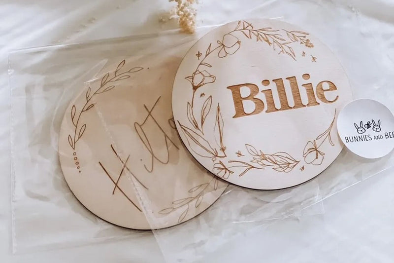 Baby Name Plaques from Bunnies & Bee using local plywood supplier Plyco's 3mm Poplar Laserply